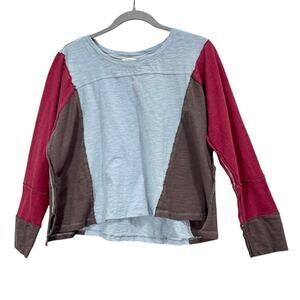 Kori America Colorblock Long Sleeve Top Women's Size Small Relaxed Boho Layering